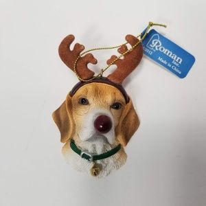 Beagle Xmas Ornament Dog Puppy Red Nose Antlers